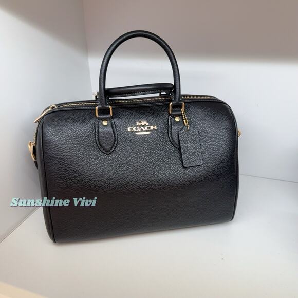 NWT Coach Rowan Large Satchel Bag Leather CV960 Gold/Black - Picture 6 of 11